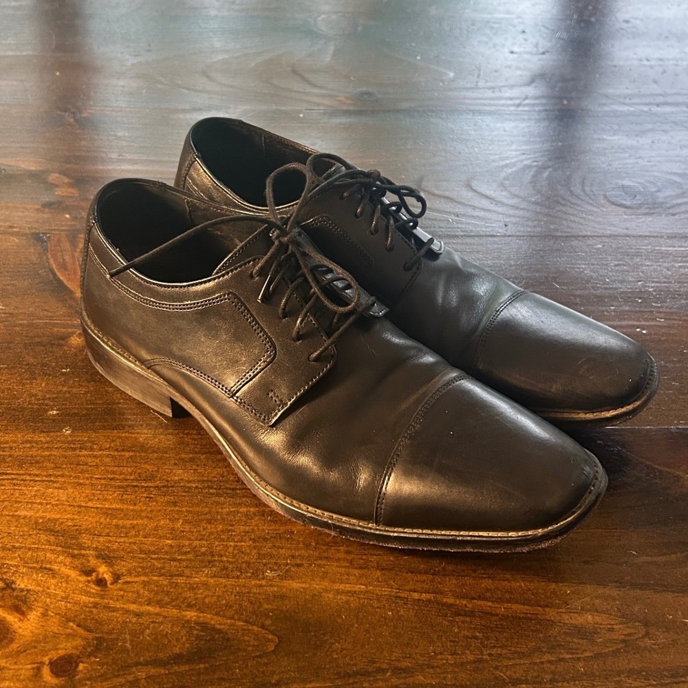 Johnston & Murphy Oxford 10M Black Leather Classic Dapper Shoes Solid Timeless